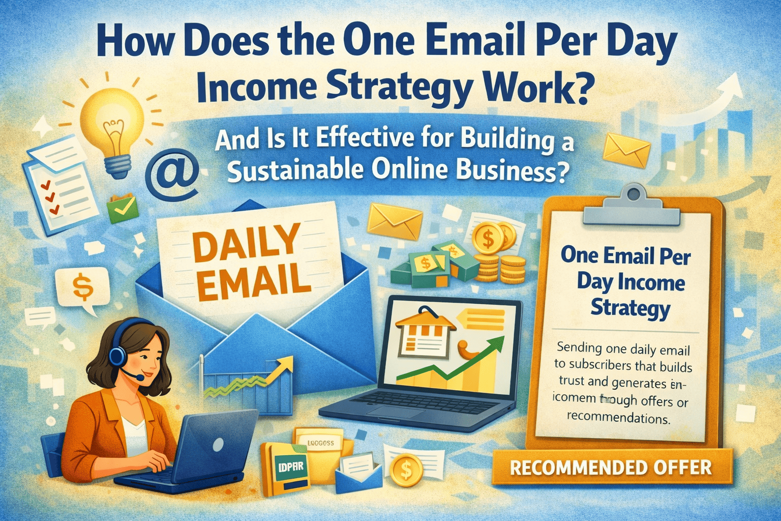 How does the one email per day income strategy work and is it effective for building a sustainable online business?